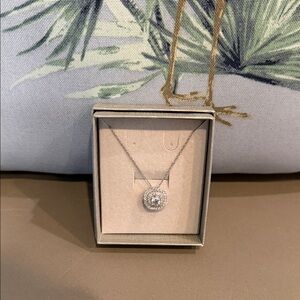 Zales Silver Halo Pendant Necklace with Clear Stones